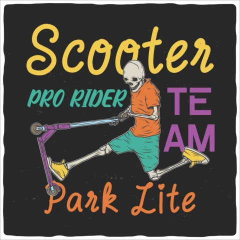 Skeleton on a scooter pro rider tişört tasarım şablonu