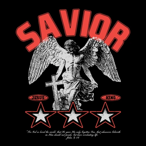 Camiseta com design de template de versículo bíblico João 3:16 da cruz cristã angelical do Salvador