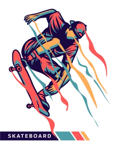 Skateboard Colorful With Motion Effect Poster Design Template