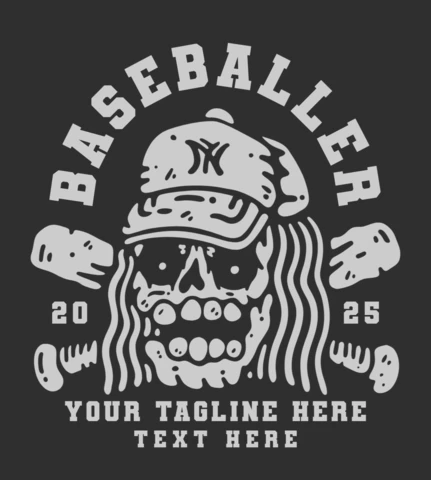 野球帽をかぶった頭蓋骨の野球選手のTシャツデザインテンプレート