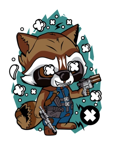 Modelo de design de personagem de desenho animado Rocket Raccoon Gotg