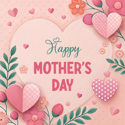 Editable Mother's Day Greeting Card Template - Floral and Heart Design