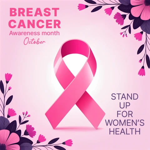 Breast Cancer Awareness Month Design Template with Pink Ribbon Floral Elements for Posters
