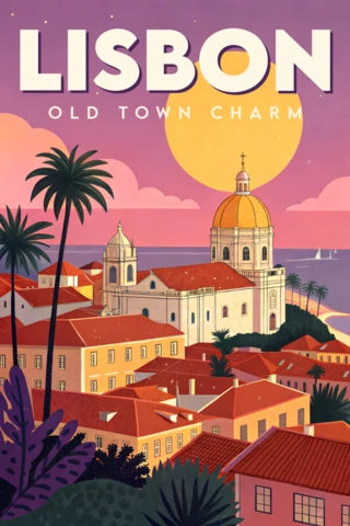Lisbon Old Town Charm Design Template for Retro Flat Travel Posters