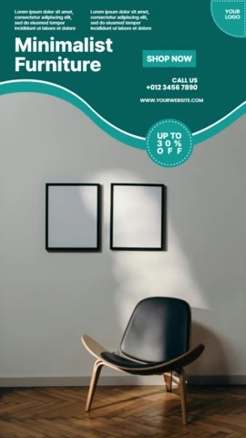 Plantilla de diseño de muebles verdes minimalistas para la promoción de decoración de hogares modernos