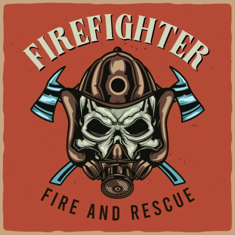 Schädel-Feuerwehrmann-Teufel-Plakat-Design-Vorlage