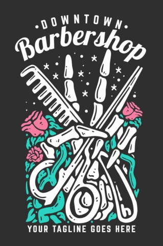 Barbershop with Skeleton Holding Scissors T-shirt Design Template
