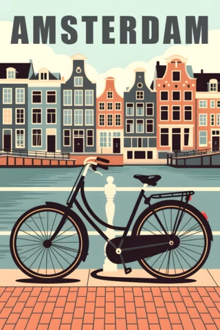 Amsterdam Bicycle Design Template for Vintage Travel Posters