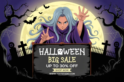 Spooky Halloween Sale Design Template with Witch Graphic for Promotional Flyer