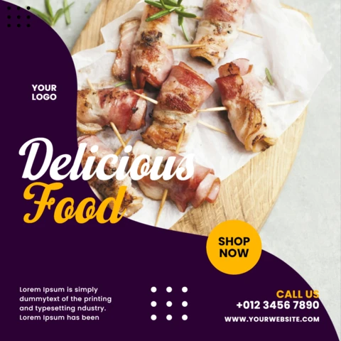 Modèle de publicité pour un restaurant en violet sur les médias sociaux