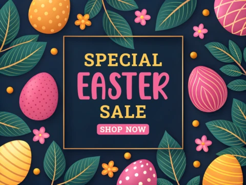 Colorful Easter Sale Design Template with Floral Elements