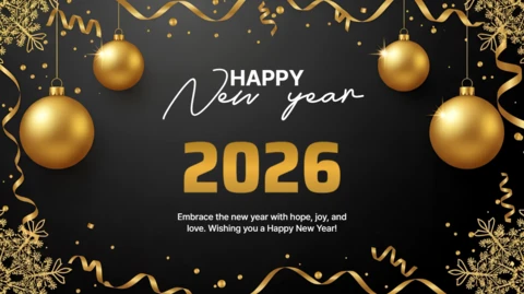 Elegant New Year Celebration Template with Gold Ornaments for Greeting Cards