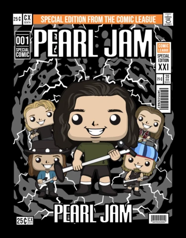 Pearl Jam Cartoon Character Magazine Cover Design Template