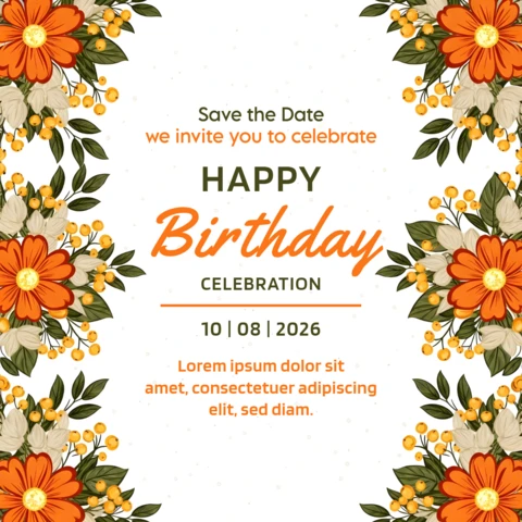 Floral Birthday Celebration Template with Elegant Design for Save The Date Invitations