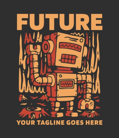 Future Robot Illustration T-shirt Design Template