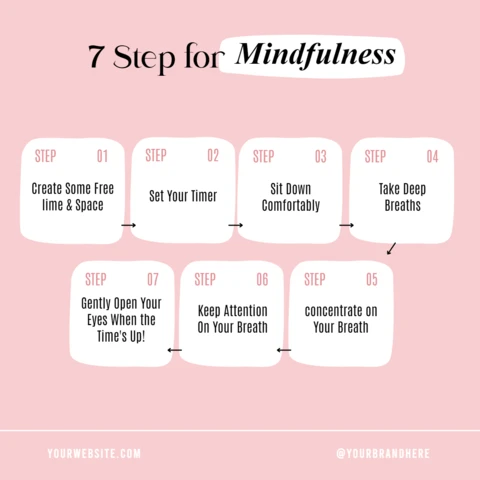 Siete pasos para mindfulness plantilla de diseño de post de instagram
