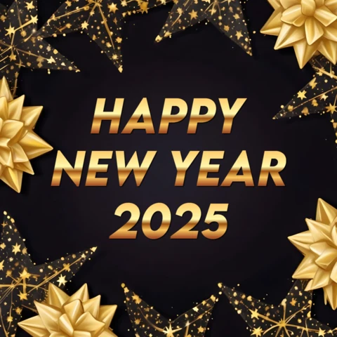 Étoiles dorées et rubans, bonne année 2025 carte de vœux
