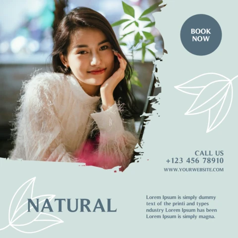 Aqua Floral Textured Promotional Social Media Post Design Template