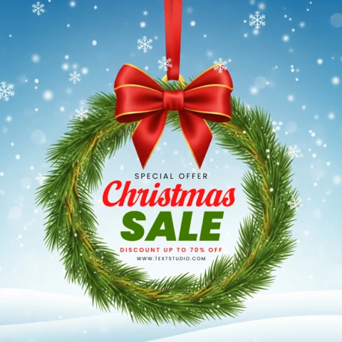 Christmas Marketing Poster Holiday-Themed Sale Design with Pine Decor and Elegant Seasonal Sparkle