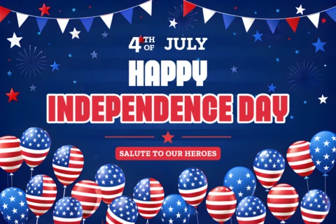 Szablon obchodów Dnia Niepodległości USA z patriotycznym wzorem balonów