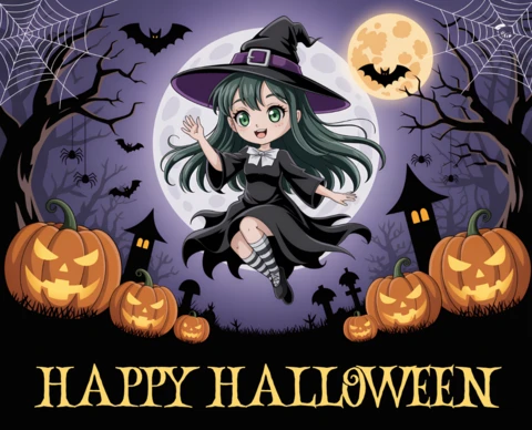 Chibi Witch Halloween Design Template for Party Invitations