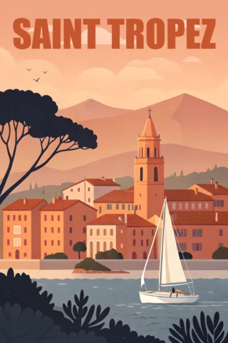 Diseño de gafas marrones de Saint Tropez vintage para plantilla de póster retro plano