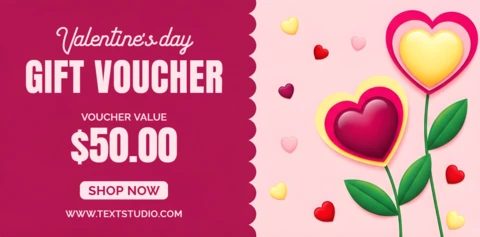 Plantilla de vale de regalo para el Día de San Valentín con diseño de corazón para uso promocional.