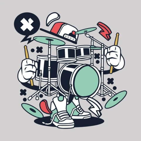 Drum Set Cartoon Character T-Shirt Design Template
