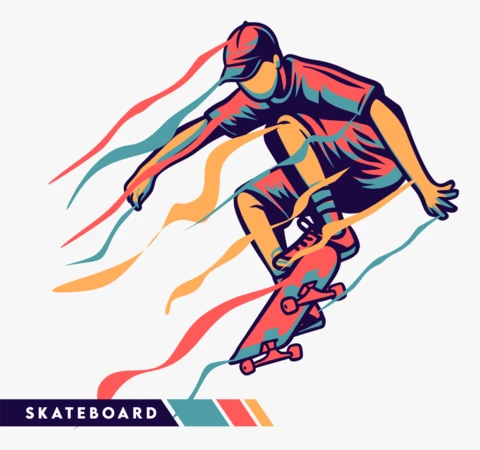 Skateboarder bunte illustration mit bewegungseffekt Plakatentwurf Vorlage