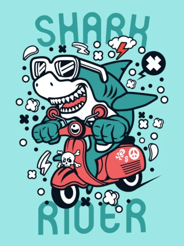 Modello di disegno della maglietta del personaggio dei cartoni animati di Shark Rider