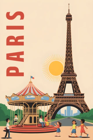 Paris Charming Vintage Carousel and Eiffel Tower Design for Posters and Postcards
