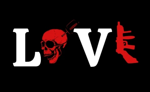 Love with Skull & Gun Lover Quote T-Shirt Design Template