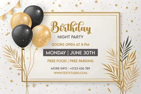 Elegant Birthday Party Invitation Template with Gold and Black Design