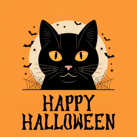 Szczęśliwego Halloween szablon projektu kota do strasznych kart okolicznościowych