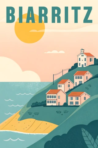 Retro Biarritz Landscape Design Template for Travel Poster