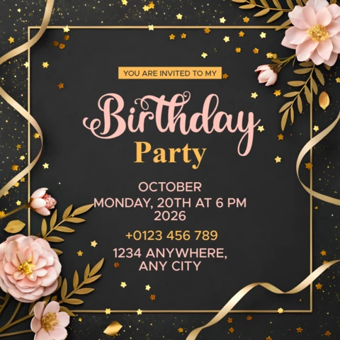 Elegant Floral Birthday Party Invitation Template Design
