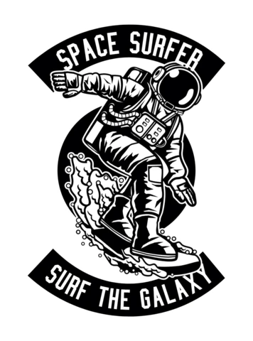 Plantilla de diseño de camiseta de surfista espacial de la galaxia