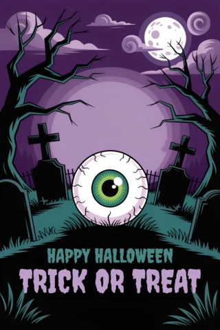 Spooky Halloween Design Template with Eyeball for Party Invitations