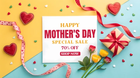 Happy Mother's Day Sale Template – Colorful Floral Design with Heart Accents