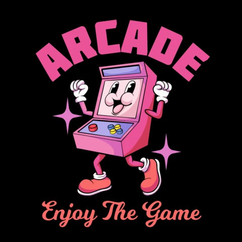 Genieße das Spiel, Spaß und nostalgische Spielautomaten-Charaktere, die Retro-Stimmung t-Shirt Design Vorlage