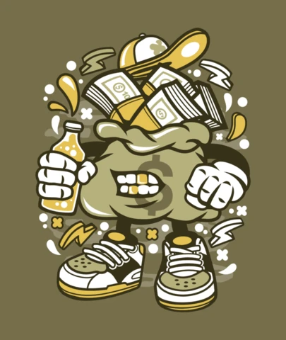 Dinero bastardo personaje de dibujos animados plantilla de diseño de camiseta