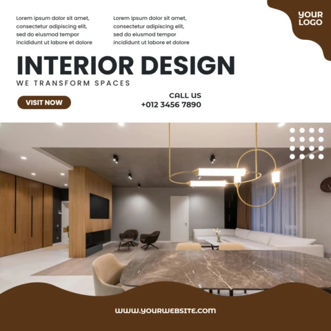 Modern Interior Design Template for Stylish Brochure Featuring Elegant Living Spaces