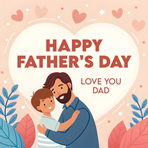 Lovely Wishes for Father's Day Greeting Card Template with Cartoon Design