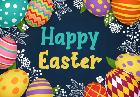 Modello di design di uova di Pasqua colorate per biglietti di auguri festivi