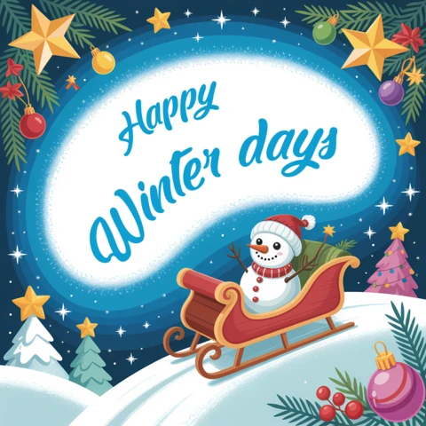 Winterwonderland ontwerp sjabloon met sneeuwpop en slee voor feestdagen wenskaarten