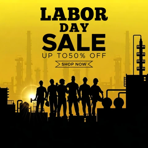 Design de promoção do Dia do Trabalho - modelo de estilo industrial arrojado para publicação em mídia social