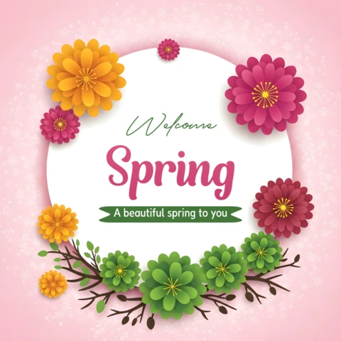 Spring Floral Design Template for Greeting Cards