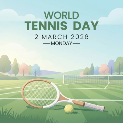 World Tennis Day 2026 Decorative Poster with Scenic Hills and Sport Motif