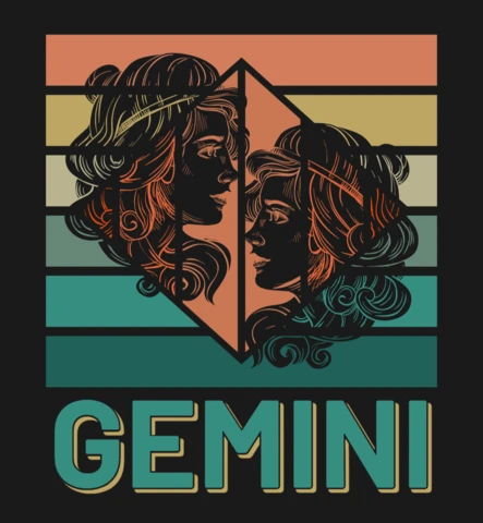 Modelo de design de camiseta do horóscopo do signo do zodíaco gêmeos com vibrações retrô