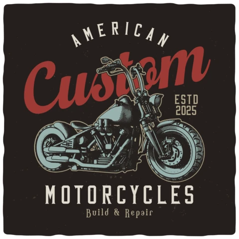 American Custom Motorcycle T-shirt Design Template